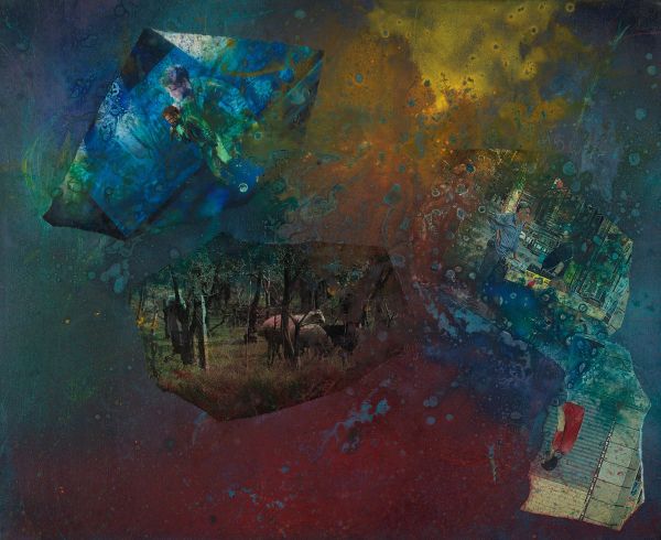 Fractal Myths: Enigma 011, 2024, Acrylic, collage and mixed media on canvas, 45x55 cm.