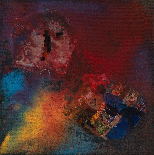Fractal Myths: Venice 014, 2025, Acrylic, collage and mixed media on canvas, 30x30 cm.