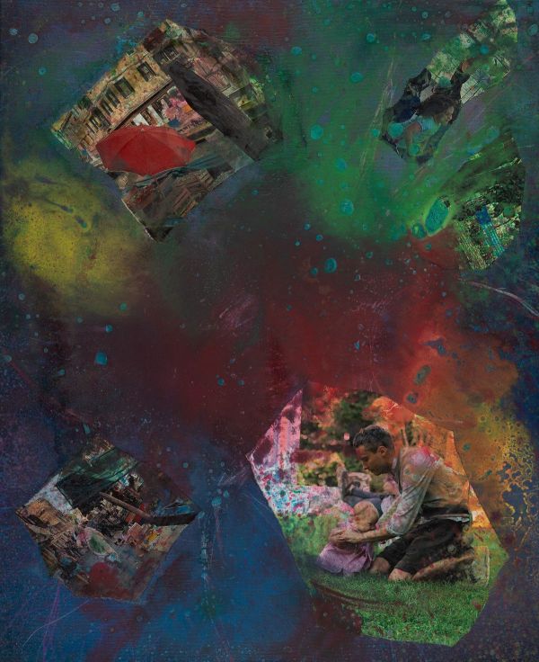 Fractal Myths: Siesta 015, 2024, Acrylic, collage and mixed media on canvas, 55x45 cm.