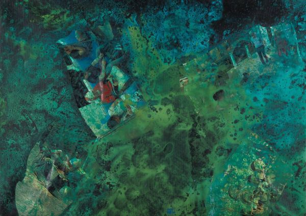Fractal Myths: Green 020, 2024, Acrylic, collage and mixed media on canvas, 50x70 cm.