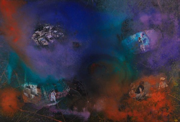 Fractal Myths: Just So 022, 2026, Acrylic, collage and mixed media on canvas, 78x115 cm.