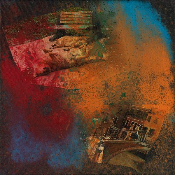 Fractal Myths: A Bit of Everything 026, 2025, Acrylic, collage and mixed media on canvas, 30x30 cm.