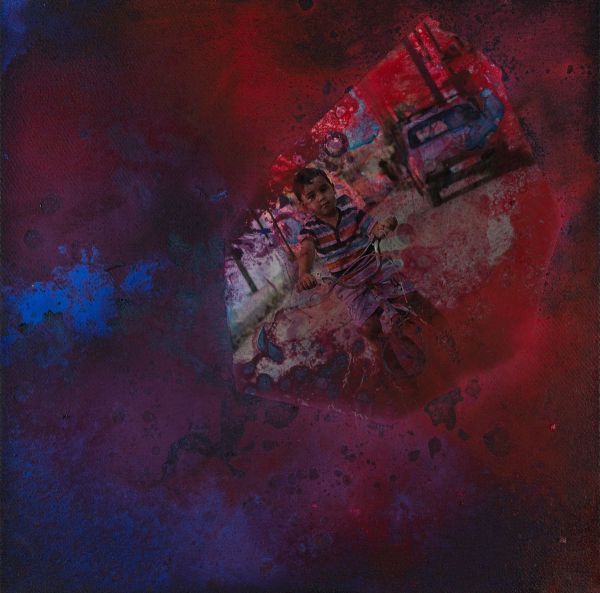 Fractal Myths: Resistance 028, 2025, Acrylic, collage and mixed media on canvas, 30x30 cm.