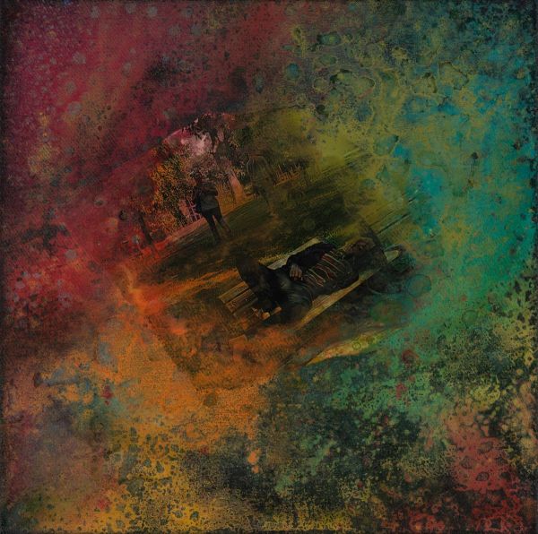 Fractal Myths: The Kid 028, 2025, Acrylic, collage and mixed media on canvas, 30x30 cm.