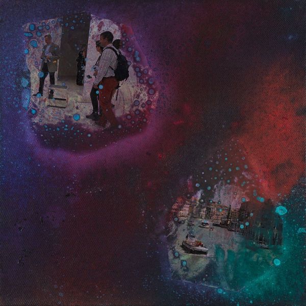 Fractal Myths: The Gate 029, 2025, Acrylic, collage and mixed media on canvas, 30x30 cm.