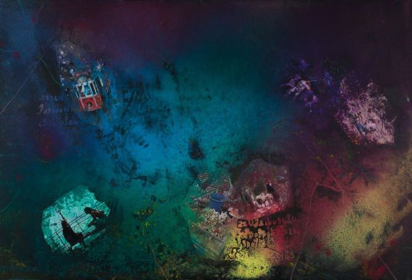 Fractal Myths: The Florist 003, 2026, Acrylic, oil and mixed media collage on canvas, 78x118 cm