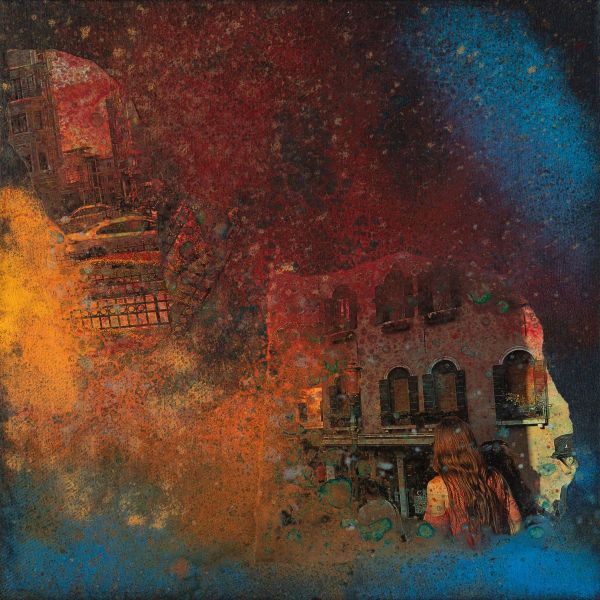 Fractal Myths: The Rush 033, 2024, Acrylic, collage and mixed media on canvas, 30x30 cm.