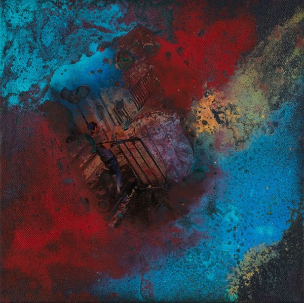 Fractal Myths: Gece 035, 2025, Acrylic, collage and mixed media on canvas, 30x30 cm.