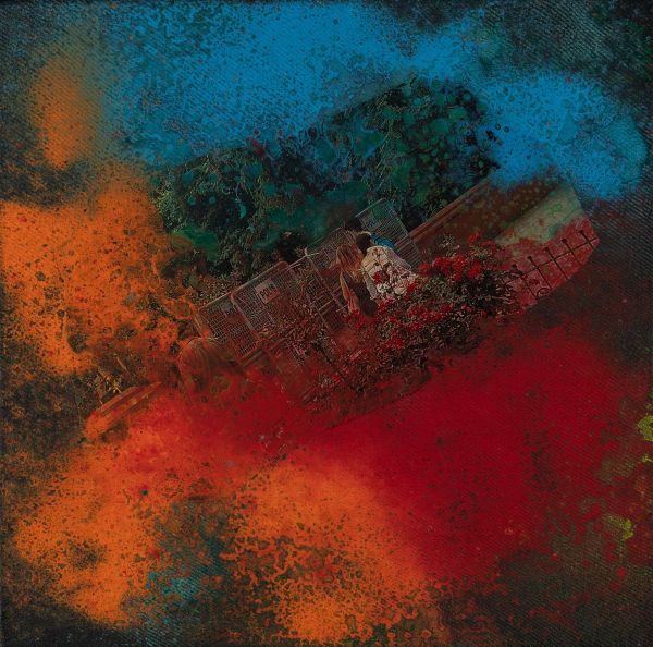 Fractal Myths: Barbed Wire 038, 2025, Acrylic, collage and mixed media on canvas, 30x30 cm.