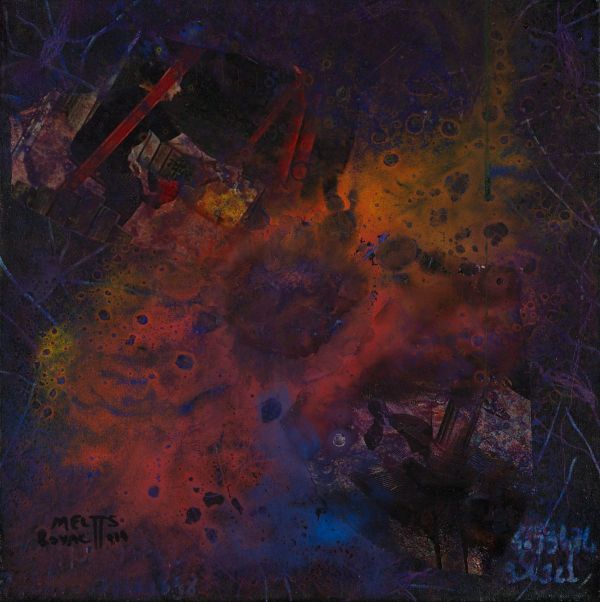 Fractal Myths: Water 039, 2025, Acrylic, collage and mixed media on canvas, 30x30 cm.