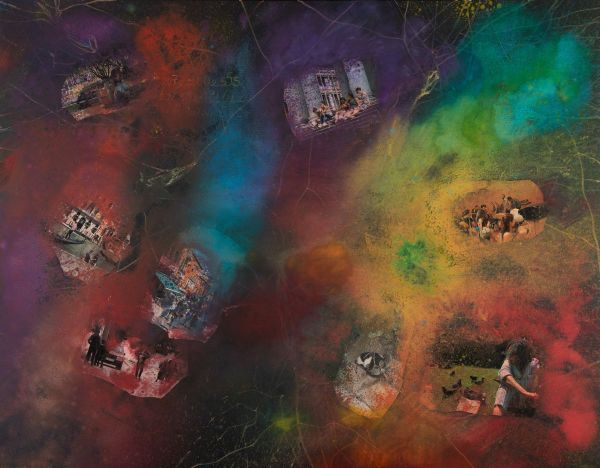 Fractal Myths: At Any Moment, Anything Can Happen 008, 2025, Acrylic, collage and mixed media on canvas, 115x140 cm.