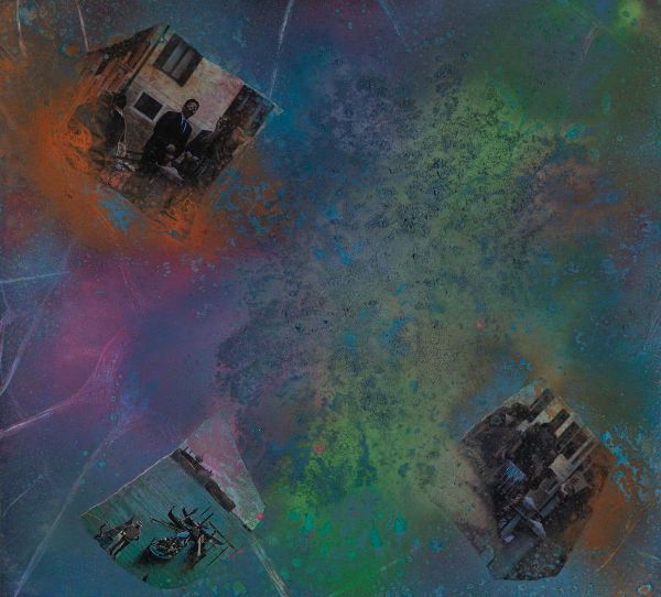 Fractal Myths: Fractal 009, 2022, Acrylic, collage and mixed media on canvas, 50x55 cm