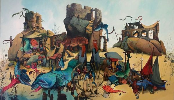 Porphyrios/Purple Boy, 2023, Oil on canvas, 120 x 200 cm.