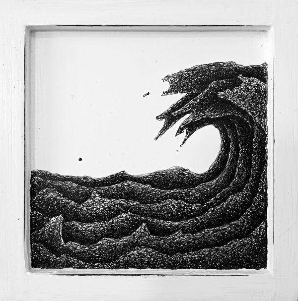 Fractus 74, 2025, Ink application on wood panel, 15 x 15 cm.