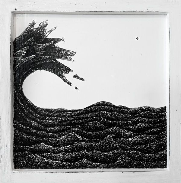 Fractus 75, 2025, Ink application on wood panel, 20 x 20 cm.